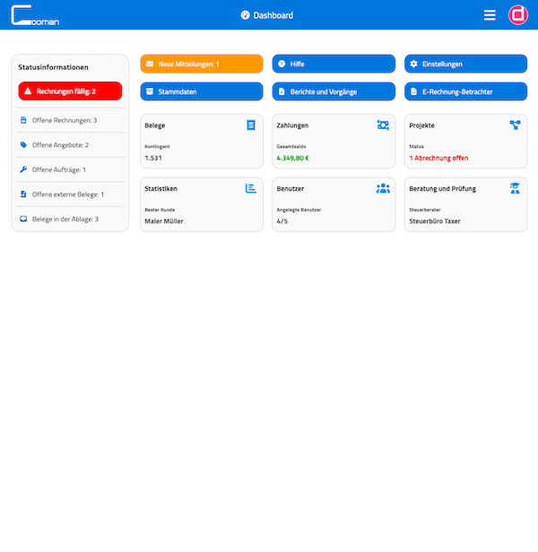 Bild, das das cooman-Dashboard zeigt